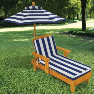 KidKraft Outdoor Chaise with Umbrella and Navy Stripe Fabric