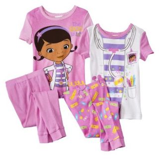 Doc McStuffins Toddler Girls 4 Piece Short Sleeve Pajama Set   Pink 2T