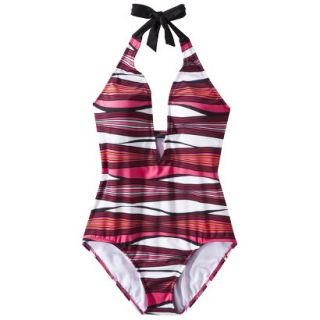 Clean Water Womens Stripe 1 Piece Swimsuit  Pink XL