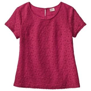 Merona Womens Lace Short Sleeve Top   Established Red   XS