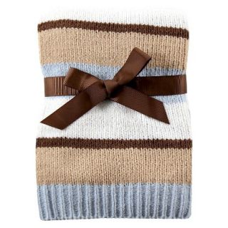 Baby Chenille Stripe Baby Blanket with Gift Ribbon   Blue