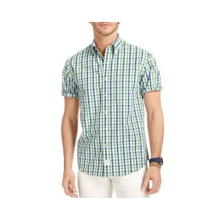 Izod Short Sleeve Multi Checked Woven Shirt, Green, Mens