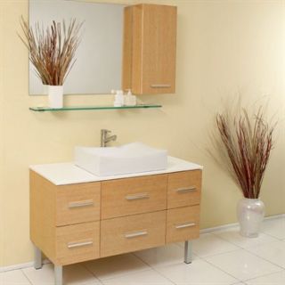 Fresca Distante Natural Wood Modern Bathroom Vanity with Mirror & Side Cabinet