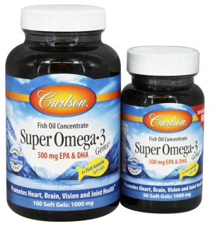 Carlson Labs   Super Omega 3 Gems in Fish Gelatin 500 mg.   130 Softgels