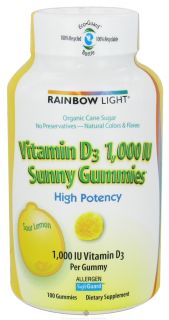 Rainbow Light   Vitamin D Sunny Gummies Sour Lemon 1000 IU   100 Gummies