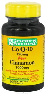Good N Natural   Co Q 10 120 mg Plus Cinnamon 1000 mg.   30 Softgels