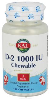 Kal   Vitamin D 2 Natural Peppermint Flavor 1000 IU   100 Chewable Tablets
