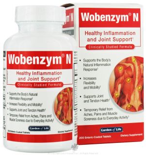 Garden of Life   Wobenzym N Healthy Inflammation and Joint Support   200 Enteric Coated Tablets (formerly distributed by Mucos)