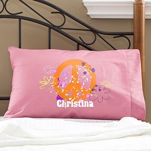 Personalized Peace Sign Pillowcase for Girls