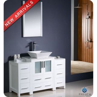 Fresca Torino 48 White Modern Bathroom Vanity with 2 Side Cabinets & Vessel Sin