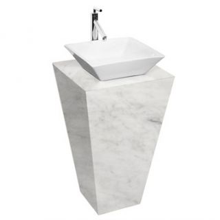 Esprit Bathroom Pedestal Vanity in White Carrera Marble