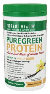 Vibrant Health   Pure Green Protein Powder Vanilla   16.58 oz.