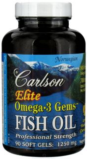 Carlson Labs   Norwegian Elite Omega 3 Gems Fish Oil Professional Strength Lemon Flavored 1250 mg.   90 Softgels LUCKY PRICE