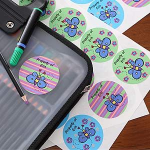 Girls Personalized Butterfly Name Label Stickers
