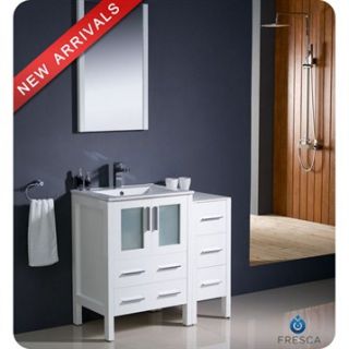 Fresca Torino 36 White Modern Bathroom Vanity with Side Cabinet & Integrated Si
