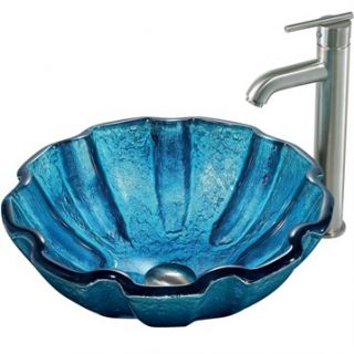 VIGO Mediterranean Seashell Glass Vessel Sink and Faucet Set in Brushed Nickel