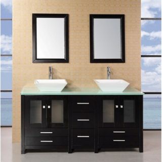 Design Element Arlington 61 Double Sink Bathroom Vanity with Glass Top   Espres