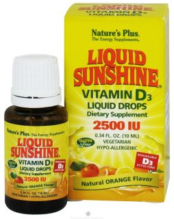 Natures Plus   Liquid Sunshine Vitamin D3 Liquid Drops Natural Orange Flavor 2500 IU   0.34 oz.