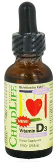 Child Life Essentials   Vitamin D3 Liquid Drops Mixed Berry Flavor 500 IU   1 oz.