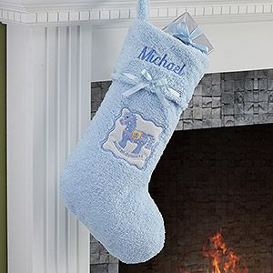Personalized Babys First Christmas Stocking   Blue Chenille