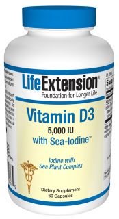 Life Extension   Vitamin D3 with Sea Iodine 5000 IU   60 Vegetarian Capsules