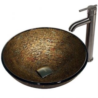 VIGO Textured Copper Glass Vessel Sink and Faucet Set in Brushed Nickel