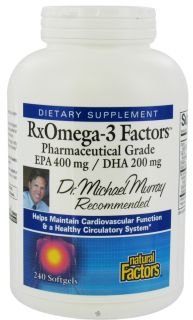 Natural Factors   RxOmega 3 Factors Pharmaceutical Grade EPA 400 mg/DHA 200 mg   240 Softgels