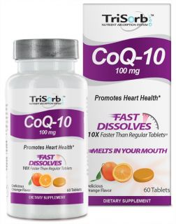 Healthy Natural Systems   TriSorb CoQ 10 Fast Dissolves Delicious Orange Flavor 100 mg.   60 Tablets