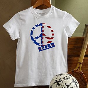 Personalized Kids T Shirts   American Flag Peace Symbol