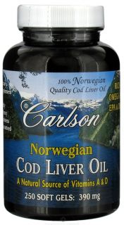 Carlson Labs   Norwegian Cod Liver Oil 390 mg.   250 Softgels