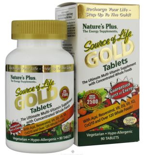 Natures Plus   Source Of Life Gold Tablets Ultimate Multi Vitamin with Concentrated Whole Foods   90 Tablets