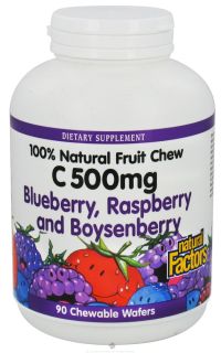 Natural Factors   C 100% Natural Fruit Chews Blueberry, Raspberry and Boysenberry 500 mg.   90 Chewable Wafers