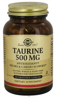 Solgar   Taurine 500 mg.   100 Vegetarian Capsules