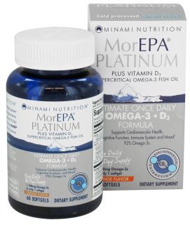 Minami Nutrition   MorEPA Platinum Ultimate Once Daily Omega 3 + D3 Orange Flavor 1100 mg.   60 Softgels