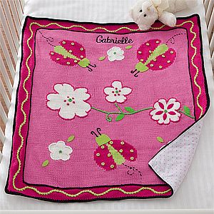 Personalized Blankets for Baby Girls   Lady Bugs & Flowers