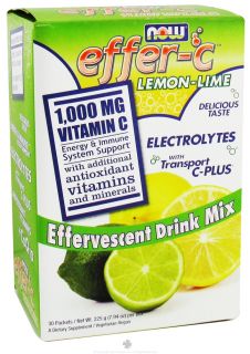 NOW Foods   Effer C Effervescent Drink Mix Lemon Lime   30 Packet(s)