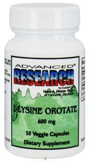 Advanced Research   L Lysine Orotate 600 mg.   50 Vegetarian Capsules