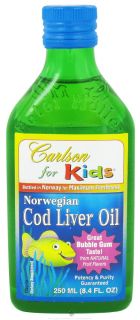 Carlson Labs   Norwegian Cod Liver Oil for Kids Bubble Gum Flavor   8.4 oz.