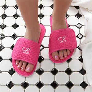 Monogram Personalized Pink Waffle Weave Spa Slippers