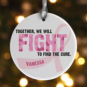 Personalized Pink Ribbon Breast Cancer Awareness Christmas Ornament