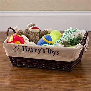 Personalized Dog Toy Baskets   Tan