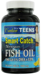 Carlson Labs   Smart Catch Norwegian Fish Oil For Teens Omega 3 DHA & EPA Lemon 1000 mg.   90 Softgels
