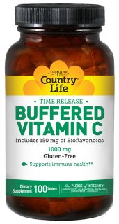 Country Life   Buffered Vitamin C Time Release Plus 150 mg of Bioflavanoids 1000 mg.   100 Tablets
