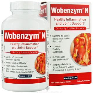 Garden of Life   Wobenzym N Healthy Inflammation and Joint Support   400 Enteric Coated Tablets (Formerly distributed by Mucos)