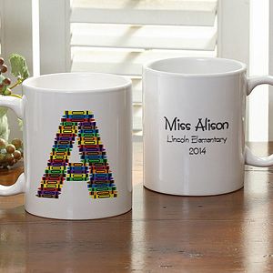Personalized Teachers Coffee Mugs   Crayon Letter