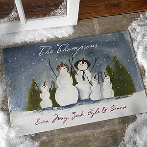 Personalized Holiday Door Mat   Snowman Family