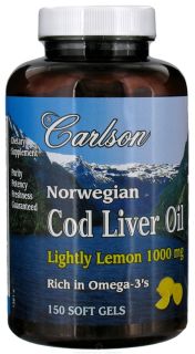 Carlson Labs   Norwegian Cod Liver Oil Lightly Lemon 1000 mg.   150 Softgels