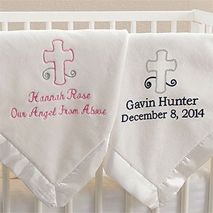Personalized Cross Baby Blankets   God Bless Baby   Ivory