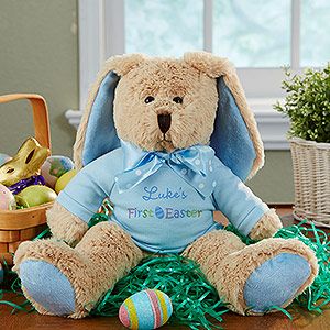 Personalized Stuffed Easter Bunny   Baby Boys First Easter   Blue