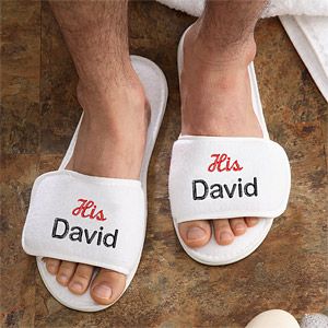 Embroidered Terry Spa Slippers for Men   His and Hers Design